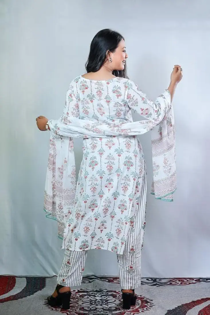 pinkmint women's printed v neck kurta and pant set with dupatta pinkmint women's printed v neck kurta and pant set with dupatta