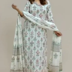pinkmint women's printed v neck kurta and pant set with dupatta