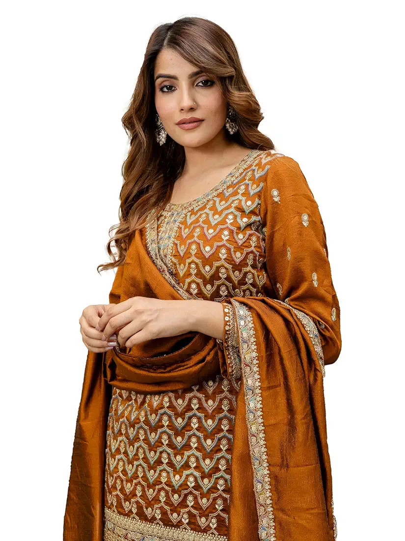 TRENDMALLS Women's Art Silk Sequins Embroidery Salwar Suit Set Kurta Sharara with Dupatta Kurta Palazzo Set TRENDMALLS Women's Art Silk Sequins Embroidery Salwar Suit Set Kurta Sharara with Dupatta Kurta Palazzo Set