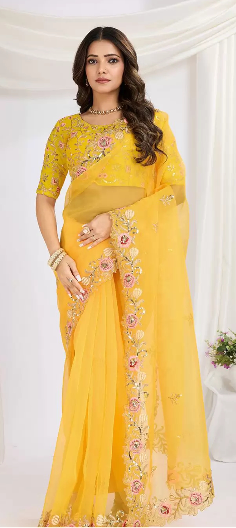 here&now floral embroidered organza saree here&now floral embroidered organza saree