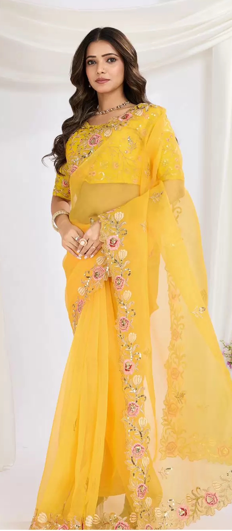 here&now floral embroidered organza saree here&now floral embroidered organza saree