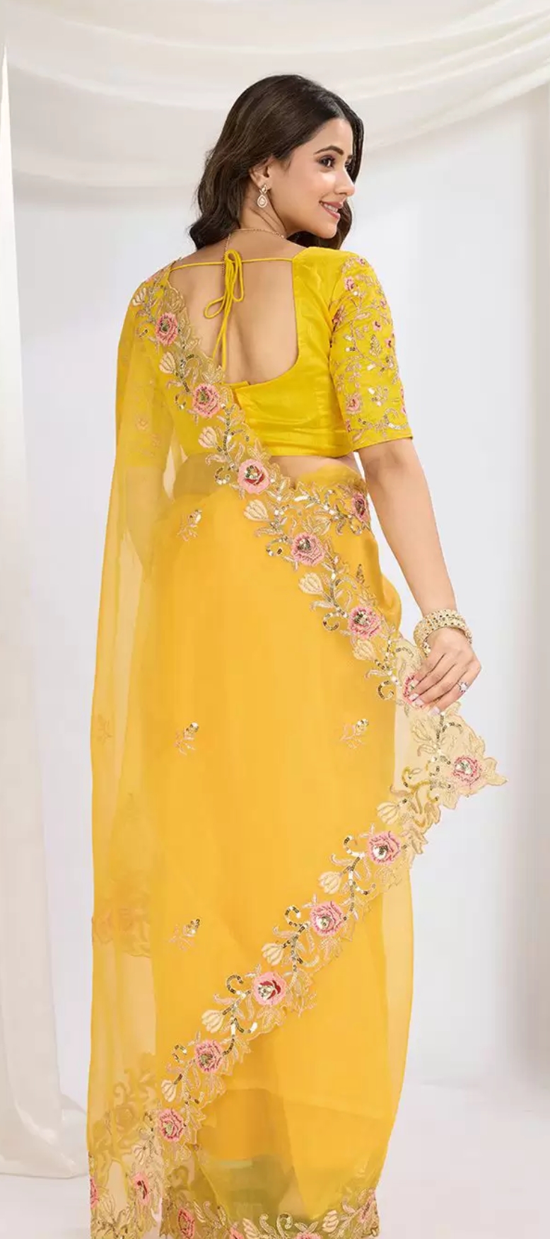 here&now floral embroidered organza saree here&now floral embroidered organza saree