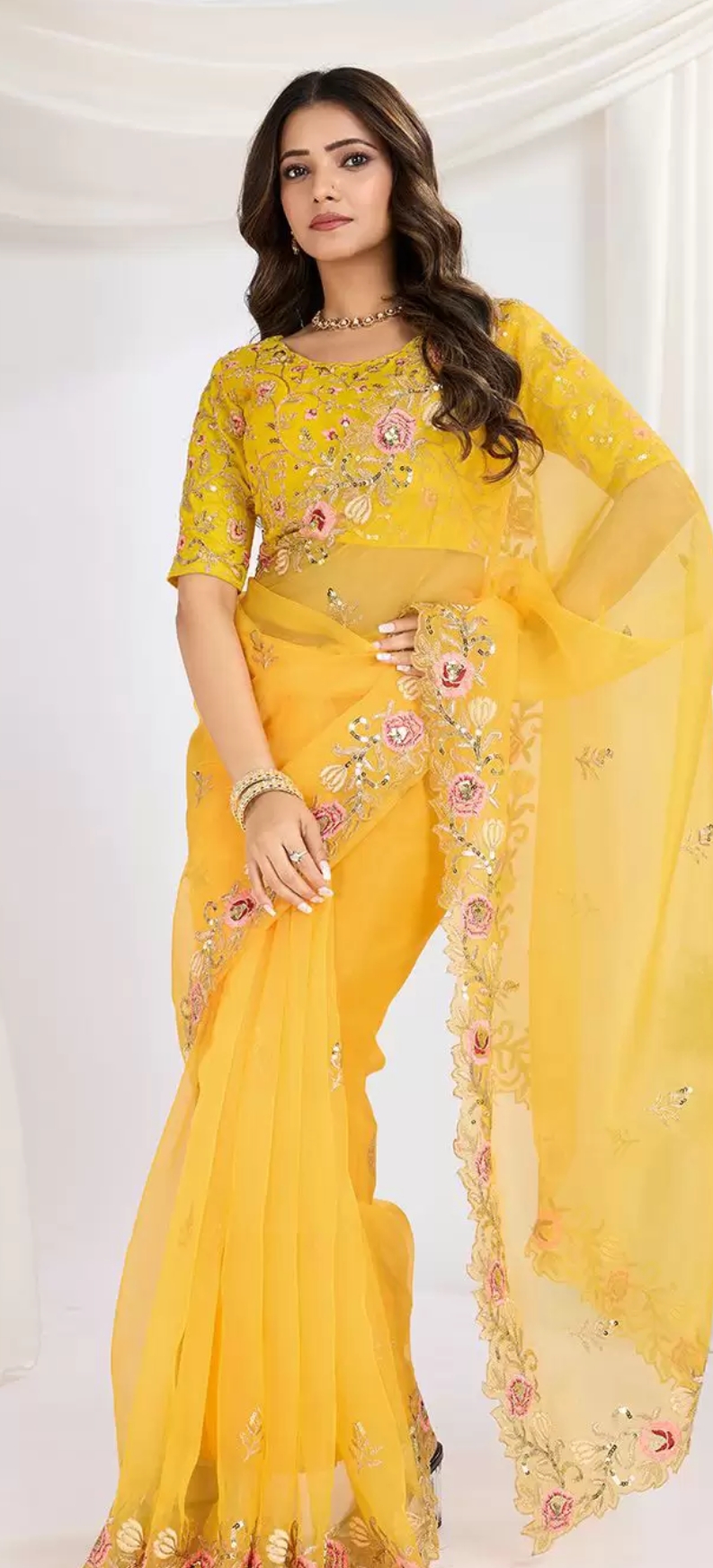 here&now floral embroidered organza saree here&now floral embroidered organza saree