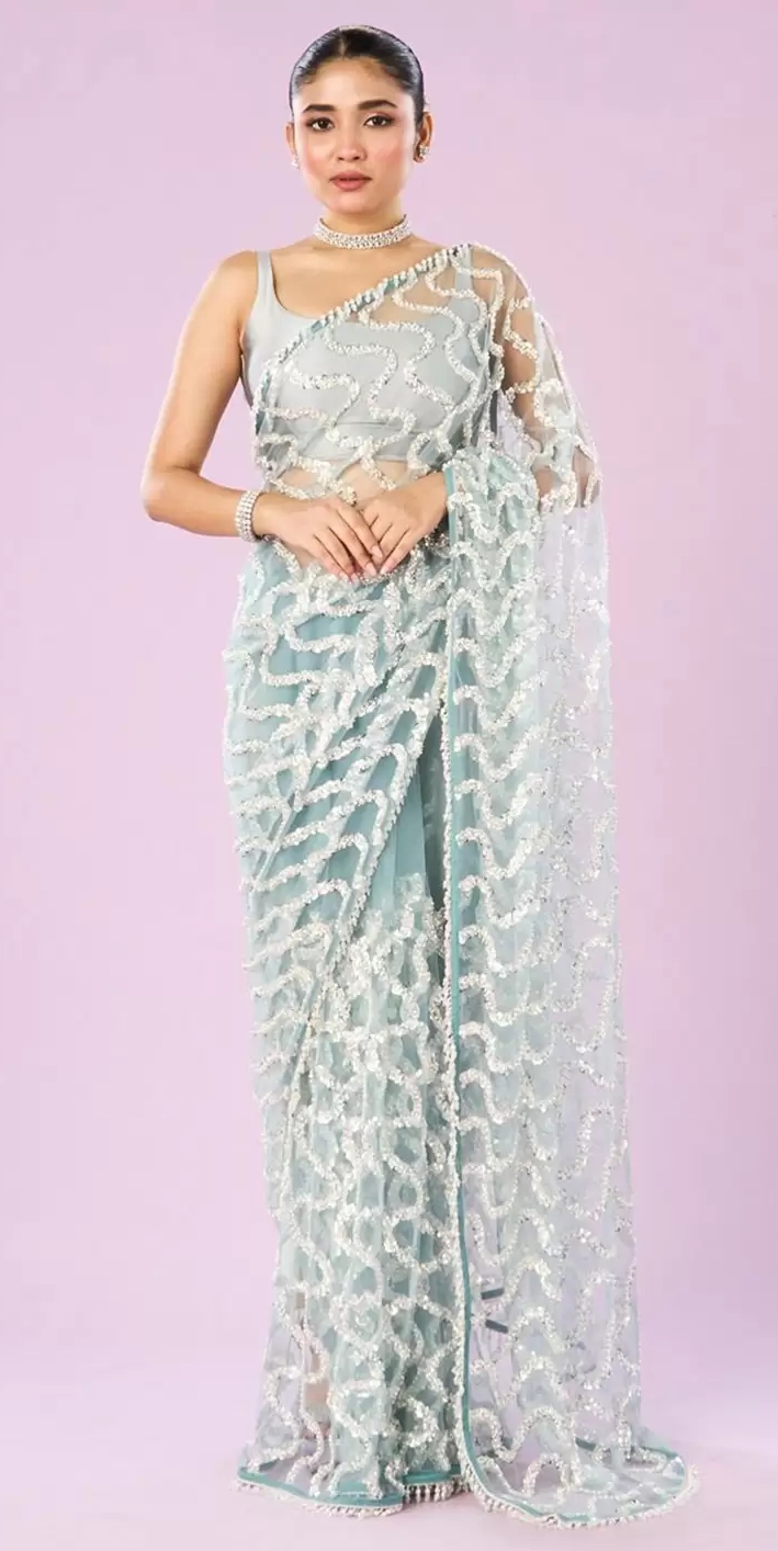 mohey embellished sequinned net saree mohey embellished sequinned net saree