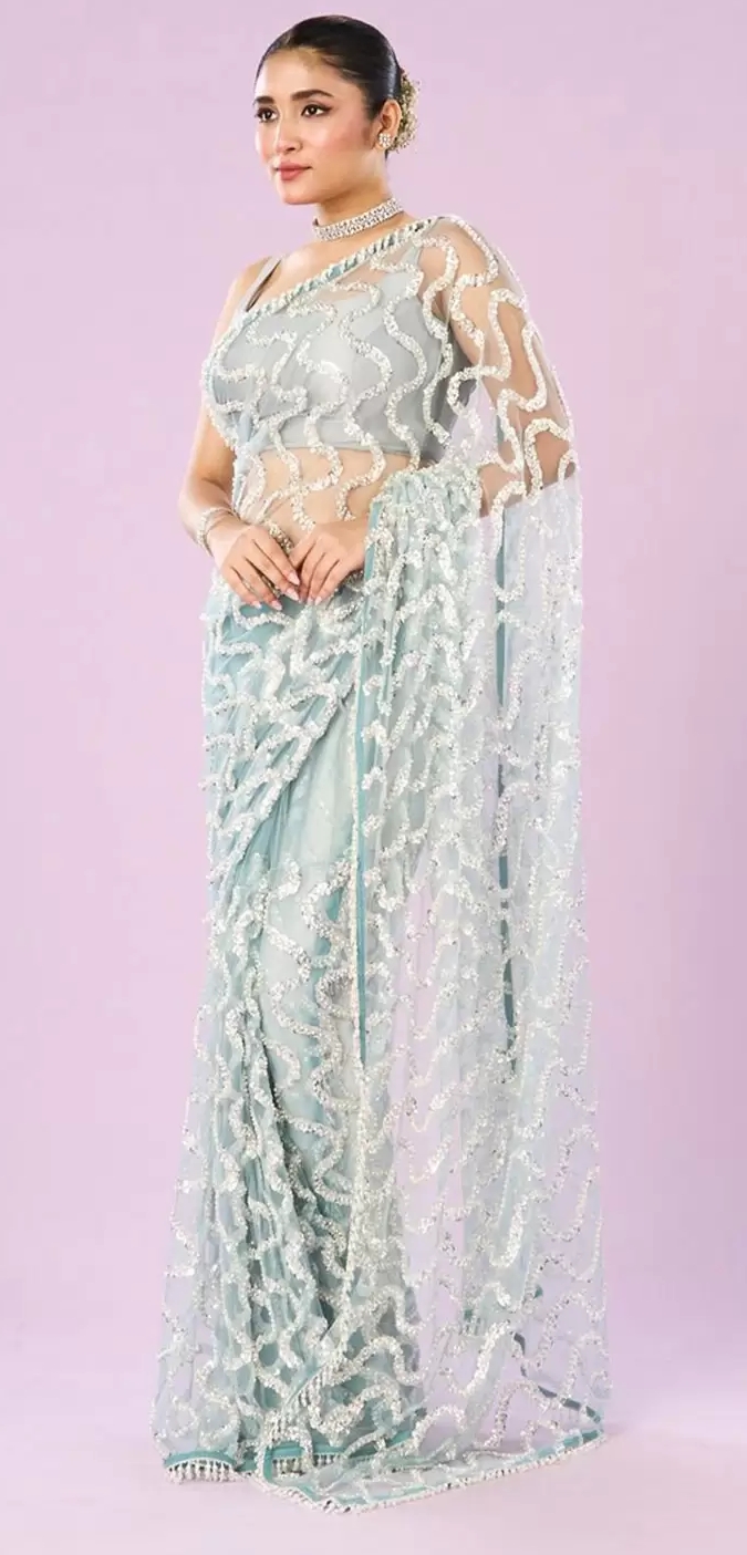 mohey embellished sequinned net saree mohey embellished sequinned net saree