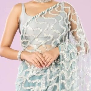 mohey embellished sequinned net saree