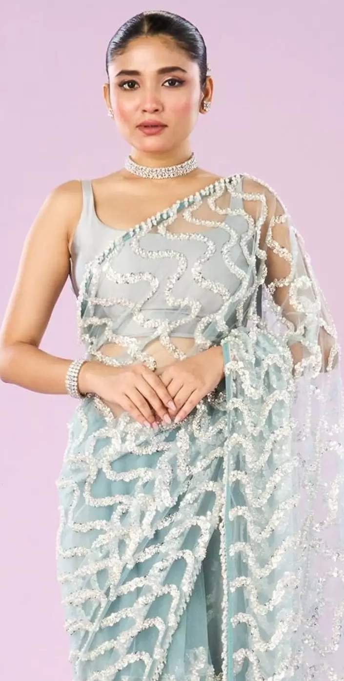 mohey embellished sequinned net saree mohey embellished sequinned net saree